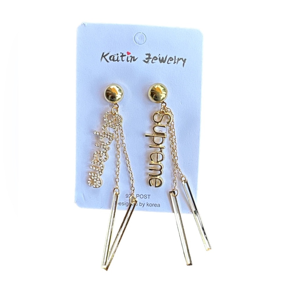 new gold-tone Supreme letter earrings